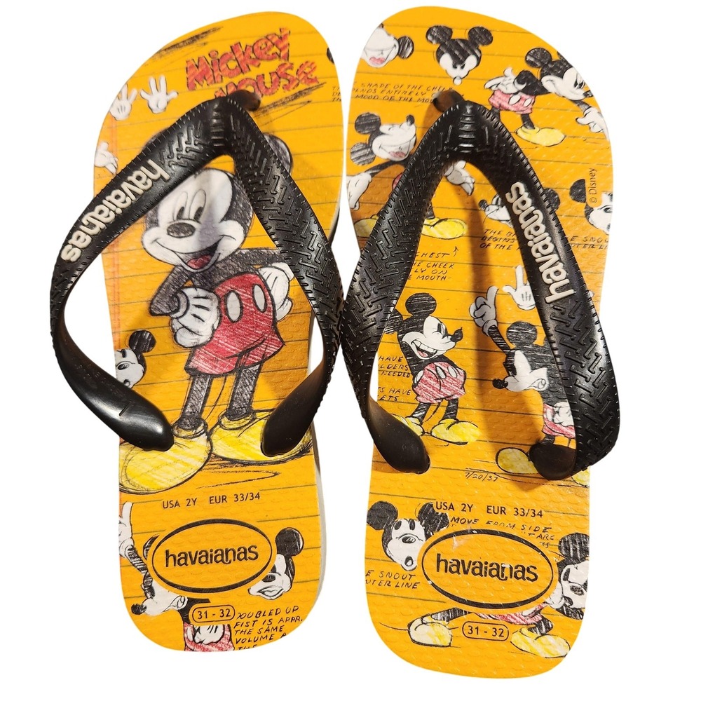 Havaianas Shoes Youth Size 2Y Orange Mickey Mouse Disney Sandals Flip Flops